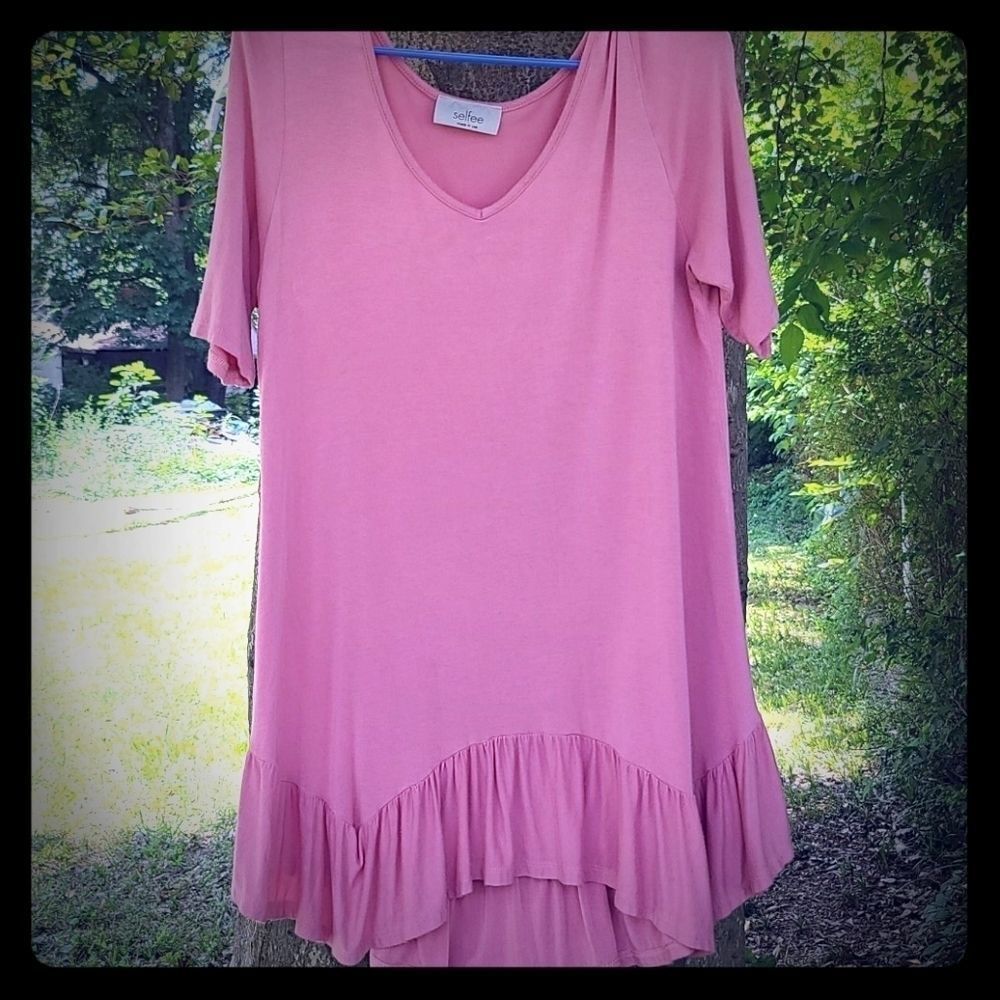 SELFEE Pink Rose Loose Fit Ruffle Blouse 3/10$